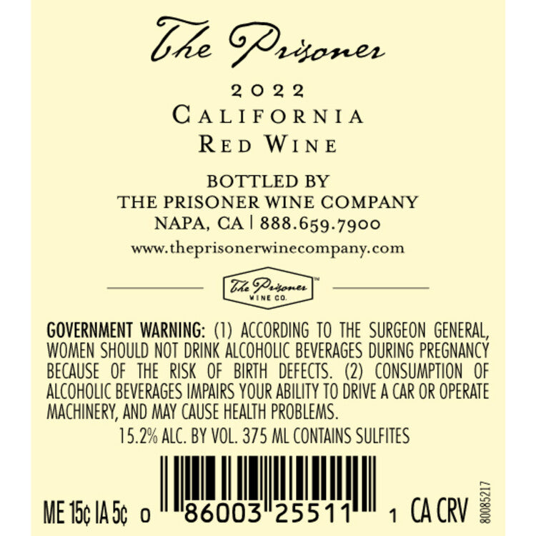 The Prisoner Red Blend Wine California 2022 - 375ML