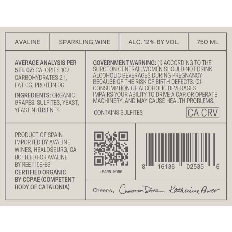 Avaline Sparkling Wine Spain Made With Organic Grapes - 750ML
