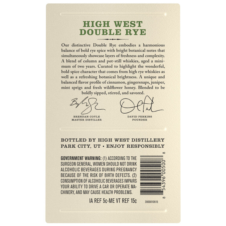 High West Rye Whiskey Double Rye! 92 - 750ML