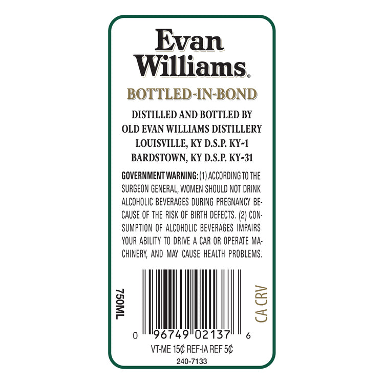 Evan Williams Straight Bourbon White Label Bottled In Bond 100 - 750ML - Back Label