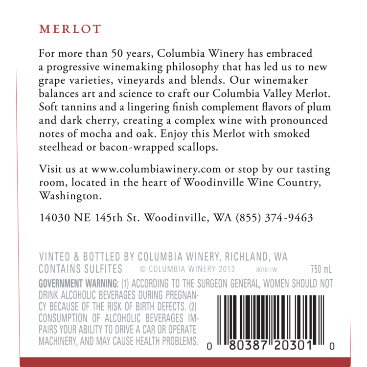 Columbia Winery Merlot Columbia Valley - 750ML