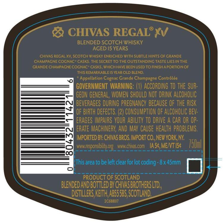 Chivas Regal Blended Scotch Xv 15 Yr 80 - 750ML - Back Label