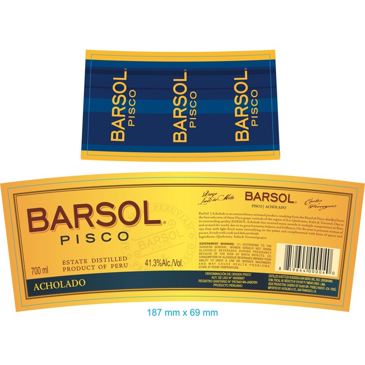 Barsol Pisco Acholado 82.6 - 700ML