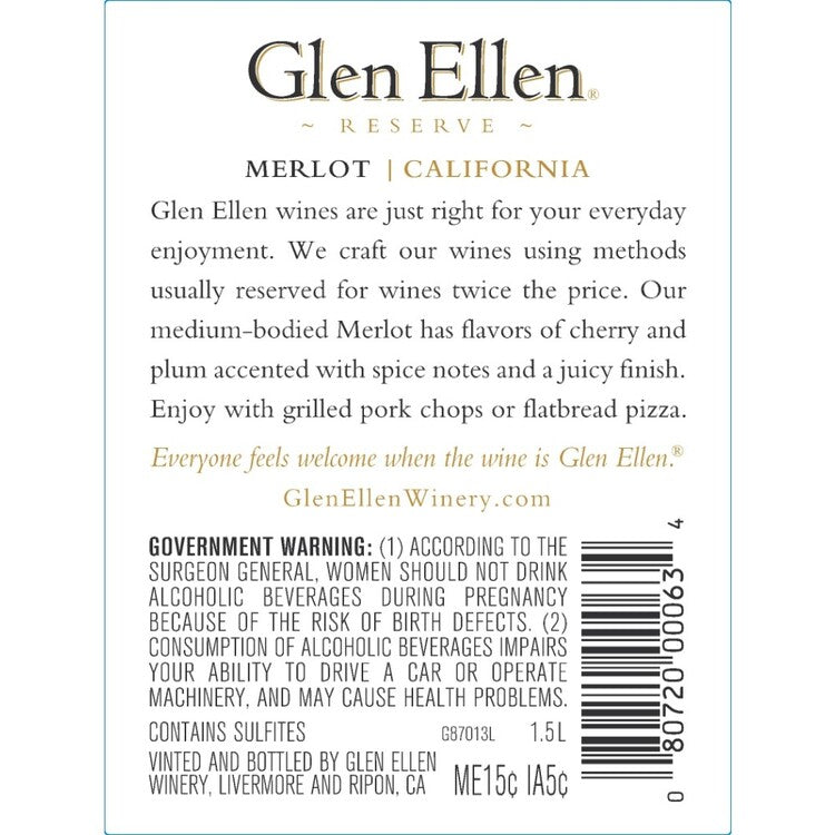 Glen Ellen Merlot Reserve California - 1.5L - Back