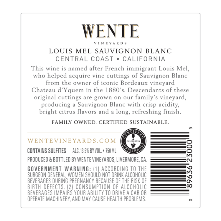 Wente Vineyards Sauvignon Blanc Louis Mel Central Coast - 750ML