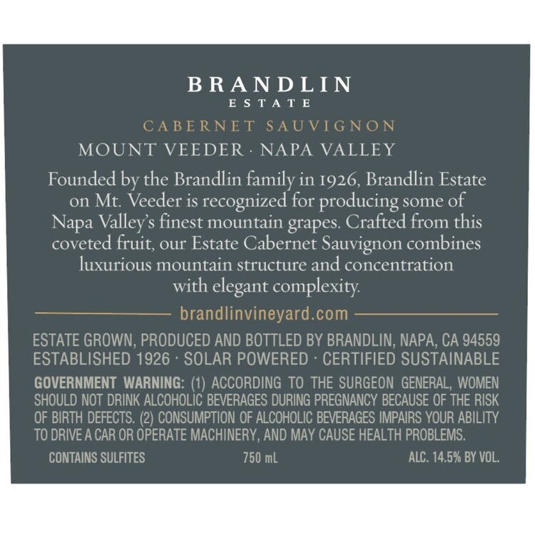 Brandlin Cabernet Sauvignon Brandlin Vineyard Mount Veeder 2019 - 750ML