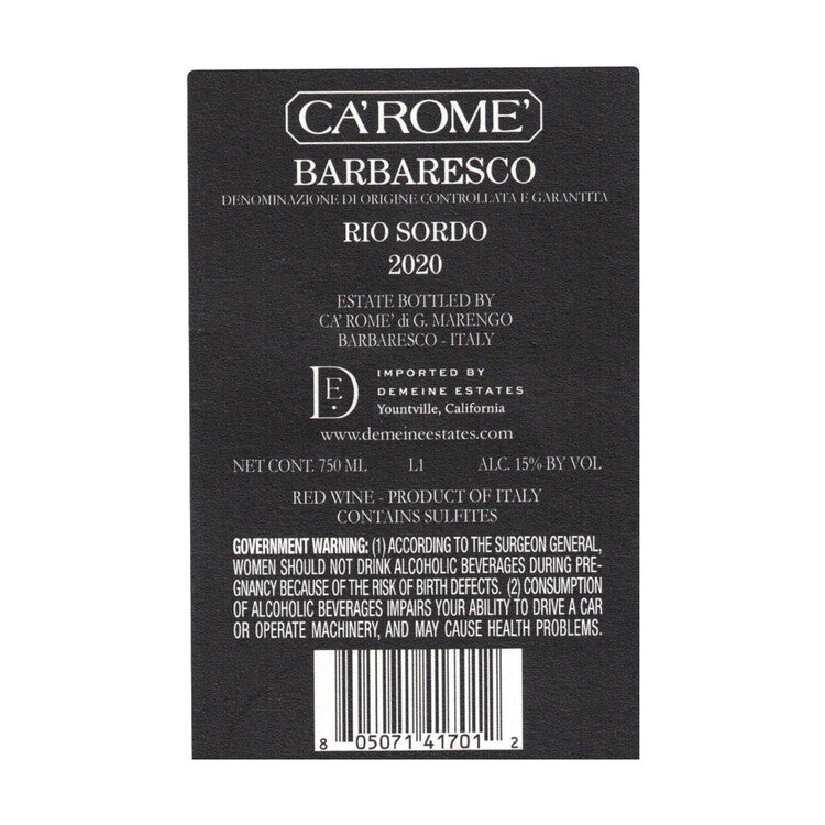 Ca'Rome' Barbaresco Rio Sordo 2020 - 750ML