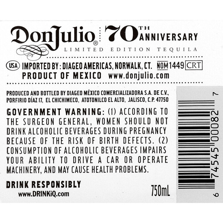 Don Julio Tequila Anejo 70th Anniversary Limited Edition 80 - 750ML - Back Label