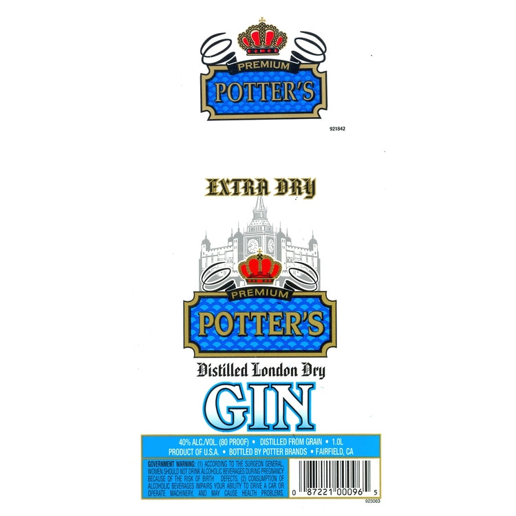 Potter's London Dry Gin 80 - 1.0L - Front Label