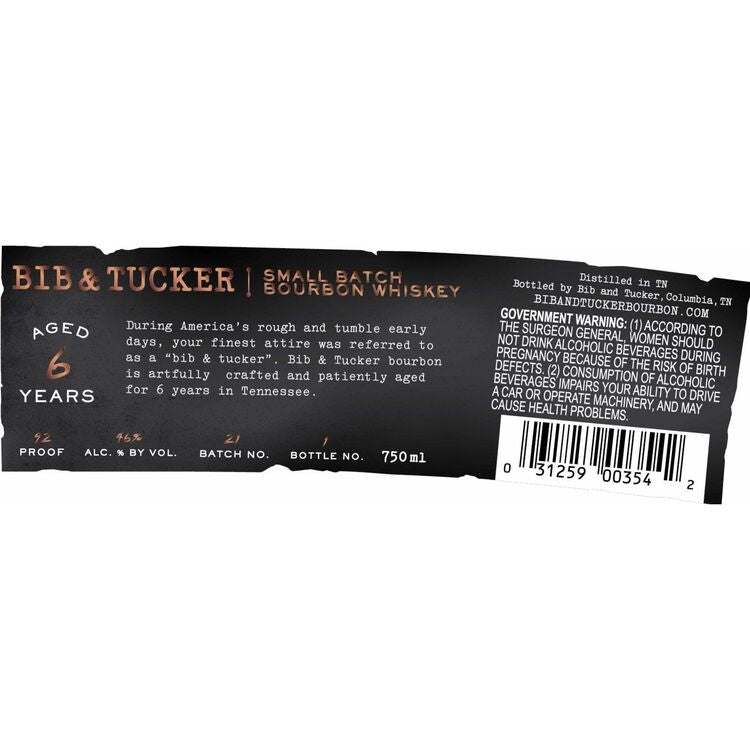 Bib & Tucker Bourbon Small Batch 6 Yr 92 - 750ML - Back Label