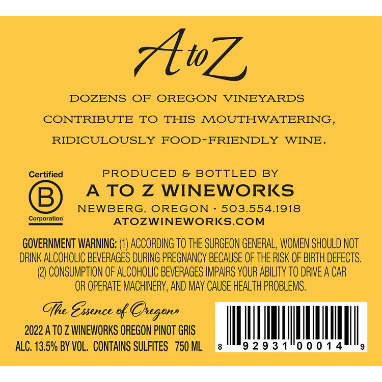 A To Z Wineworks Pinot Gris Oregon - 750ML