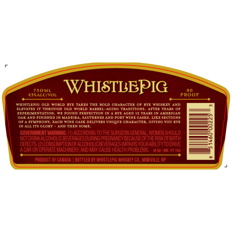 Whistlepig Straight Rye Whiskey Old World 12 Yr 86 - 750ML - Back Label