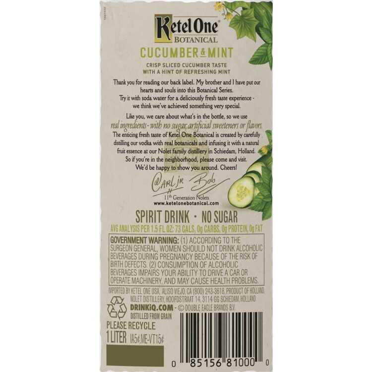 Ketel One Cucumber & Mint Flavored Vodka Botanical 60 - 1.0L - Back Label