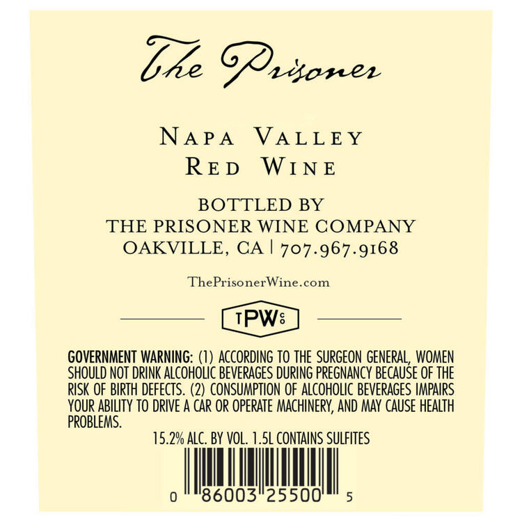 The Prisoner Red Blend Wine California 2023 - 1.5L - Back Label