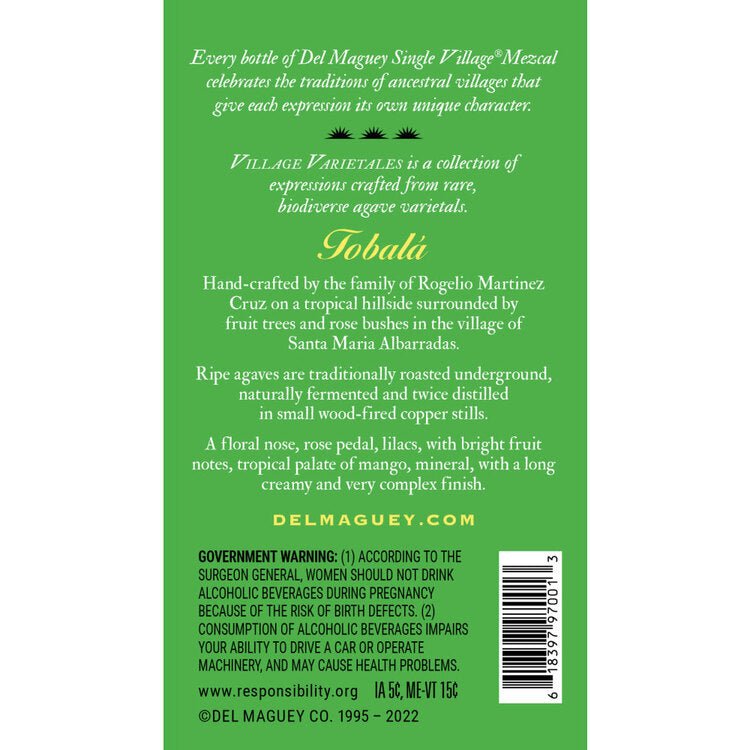 Del Maguey Mezcal Single Village Tobala 90 - 750ML