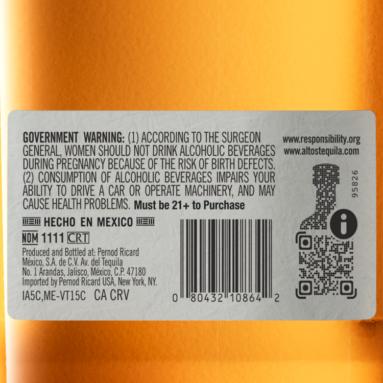 Olmeca Altos Tequila Anejo 80 - 1.0L - Back Label