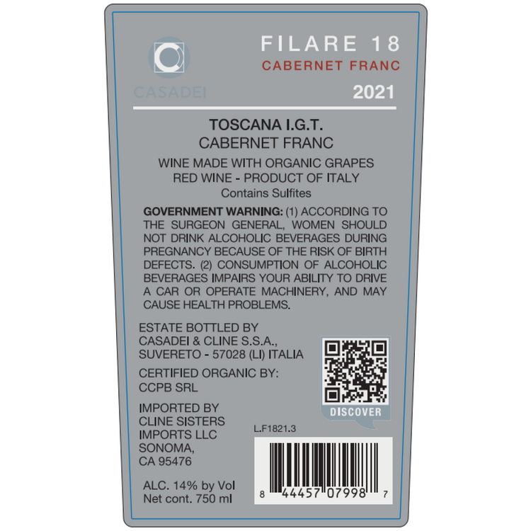 Casadei Cabernet Franc Di Toscana Filare 18 2021 - 750ML