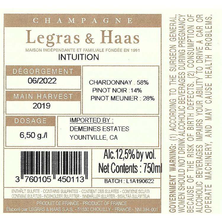 Legras & Haas Champagne Brut Intuition - 750ML