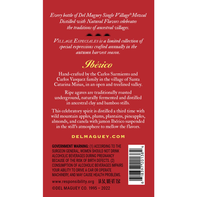 Del Maguey Mezcal Wild Fruit Iberico Santa Catarina Minas 98 - 750ML - Back Label