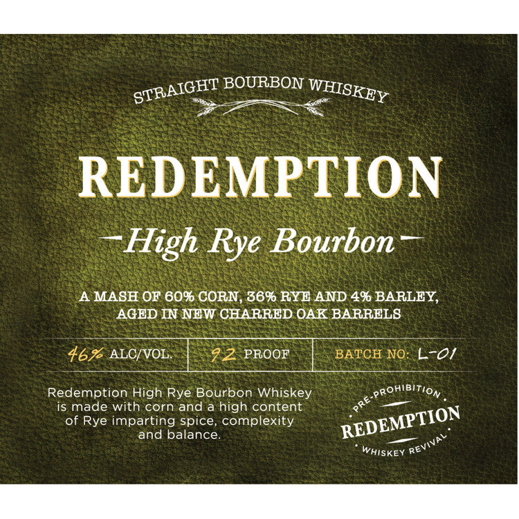 Redemption Straight Bourbon High Rye 92 - 750ML