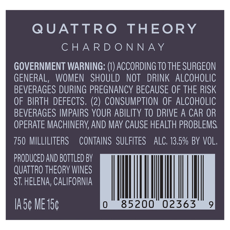 Quattro Theory Chardonnay Napa Valley 2023 - 750ML - Back Label