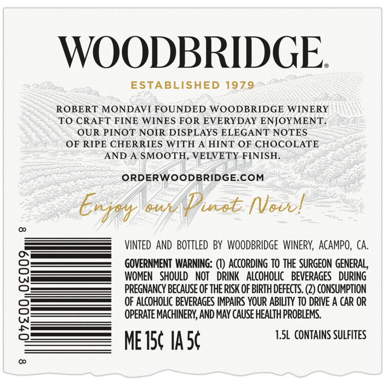 Woodbridge Pinot Noir California - 1.5L - Back Label