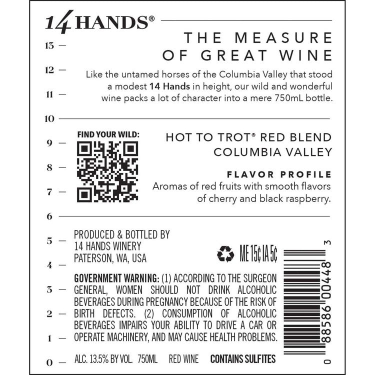 14 Hands Red Blend Hot To Trot Columbia Valley - 750ML - Back Label