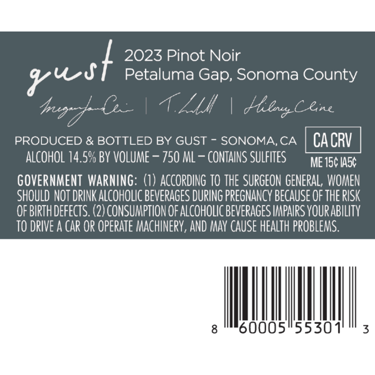 Gust Pinot Noir Petaluma Gap 2023 - 750ML - Back Label