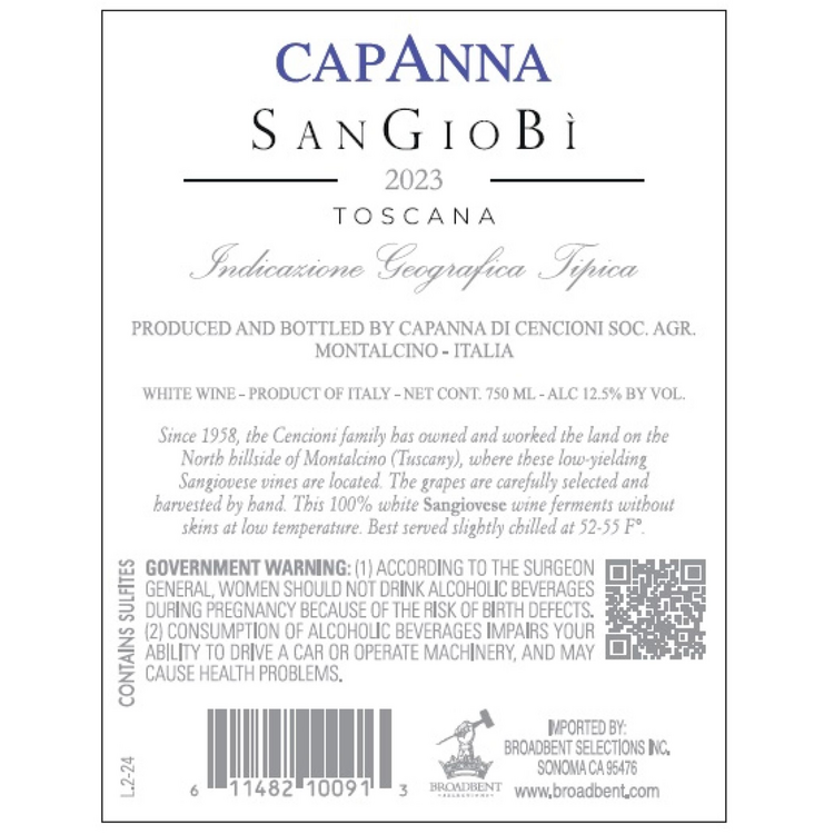 Capanna Toscana Bianco San Gio Bi 2024 - 750ML - Back Label