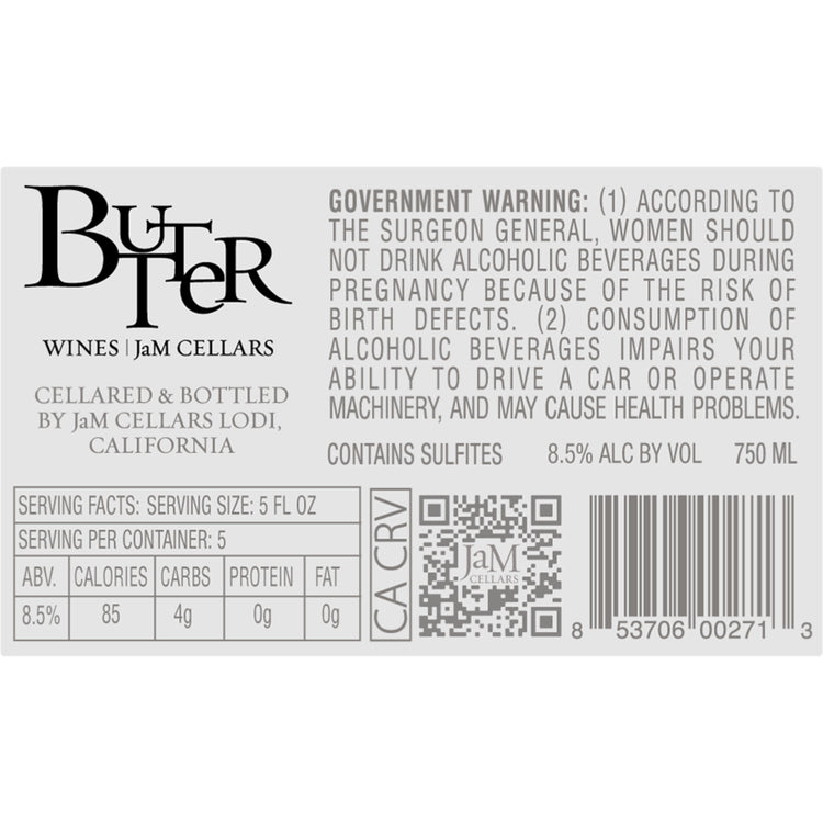 Butter Chardonnay Light California - 750ML - Back Label