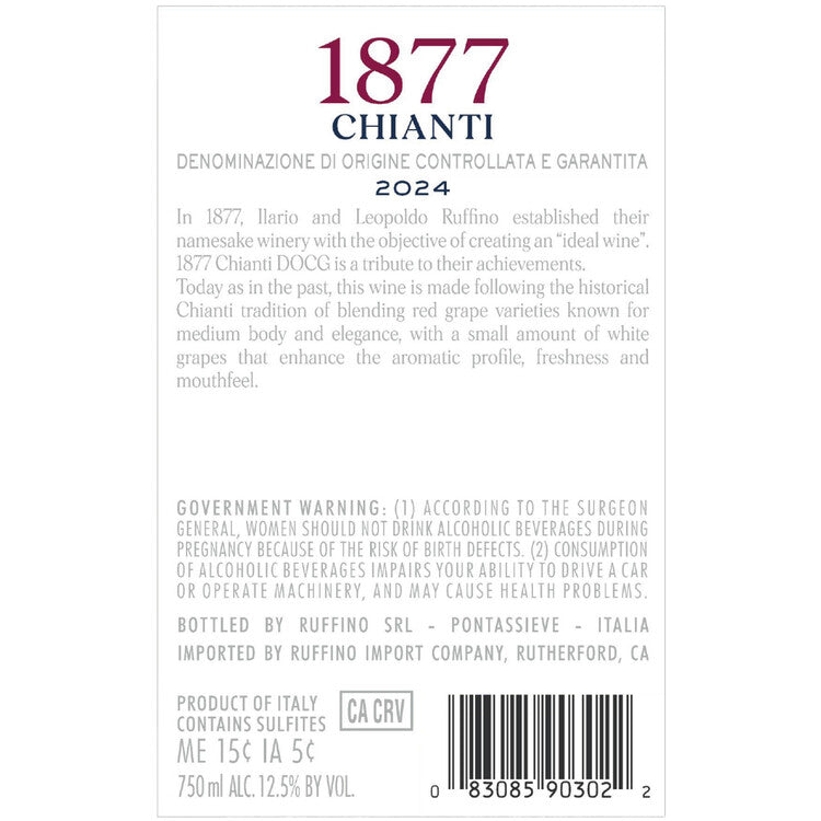 Ruffino Chianti 1877 - 750ML - Back Label