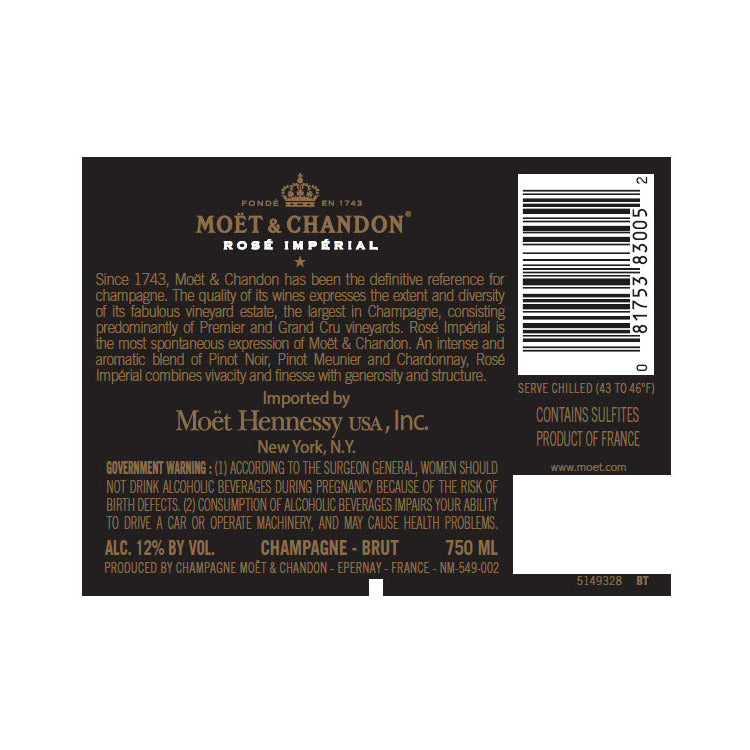 Moet & Chandon Champagne Brut Rose Imperial - 750ML - Back Label