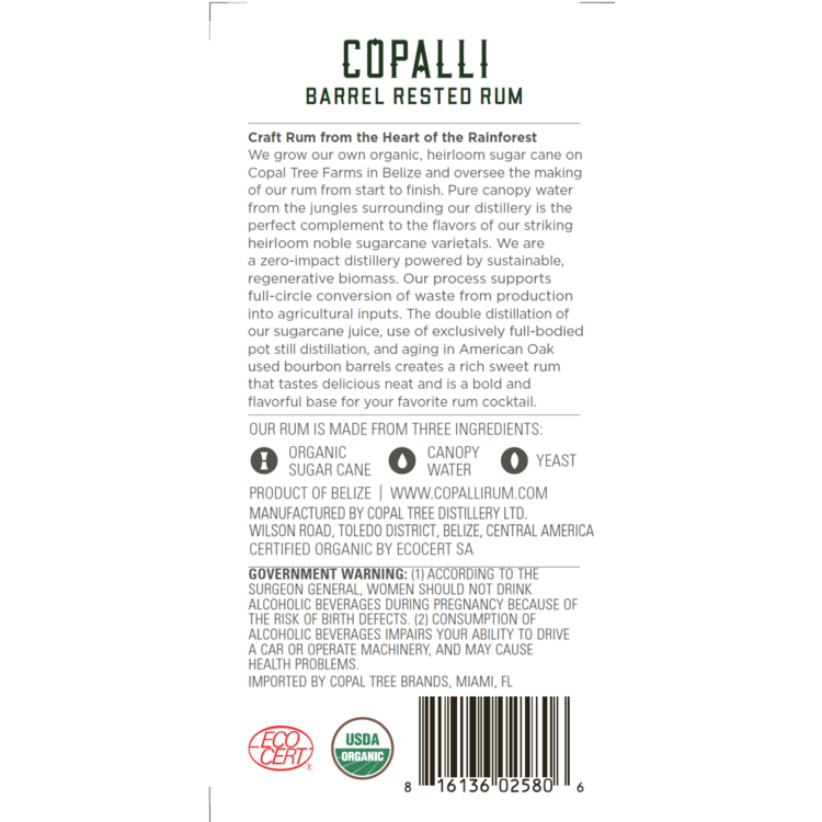 Copalli Barrel Rested Rum Single Estate 88 - 750ML