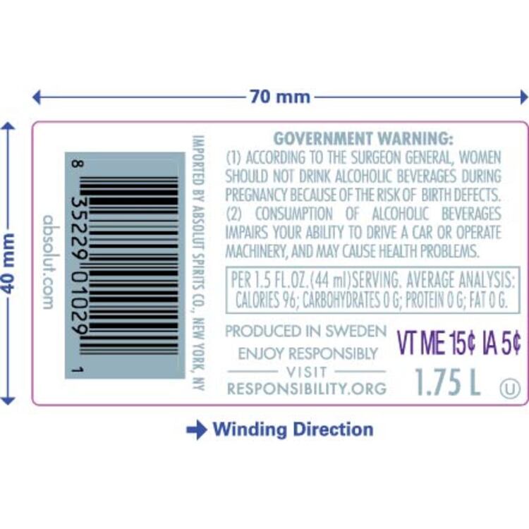 Absolut Lime Flavored Vodka 80 - 1.75L - Back Label