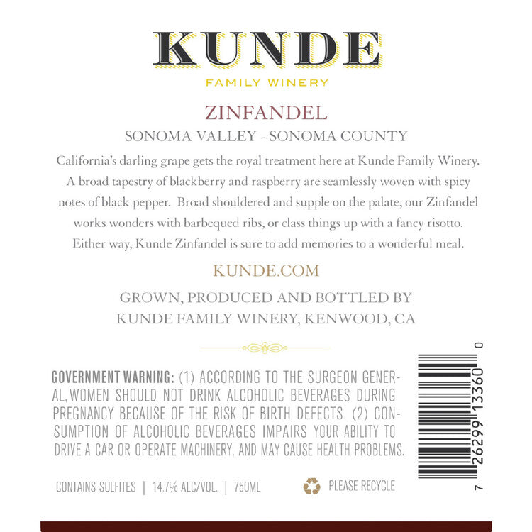 Kunde Family Estate Zinfandel Sonoma Valley 2021 - 750ML