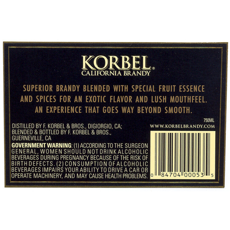 Korbel Brandy Xs Extra Smooth 80 - 750ML - Back Label