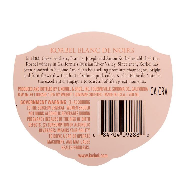 Korbel Blanc De Noirs California - 750ML - Back Label