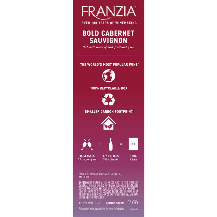 Franzia Cabernet Sauvignon Bold & Jammy Bold Blends Chile - 5.0L