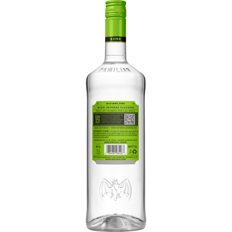 Bacardi Lime Flavored Rum Lime 70 - 1.0L - Back