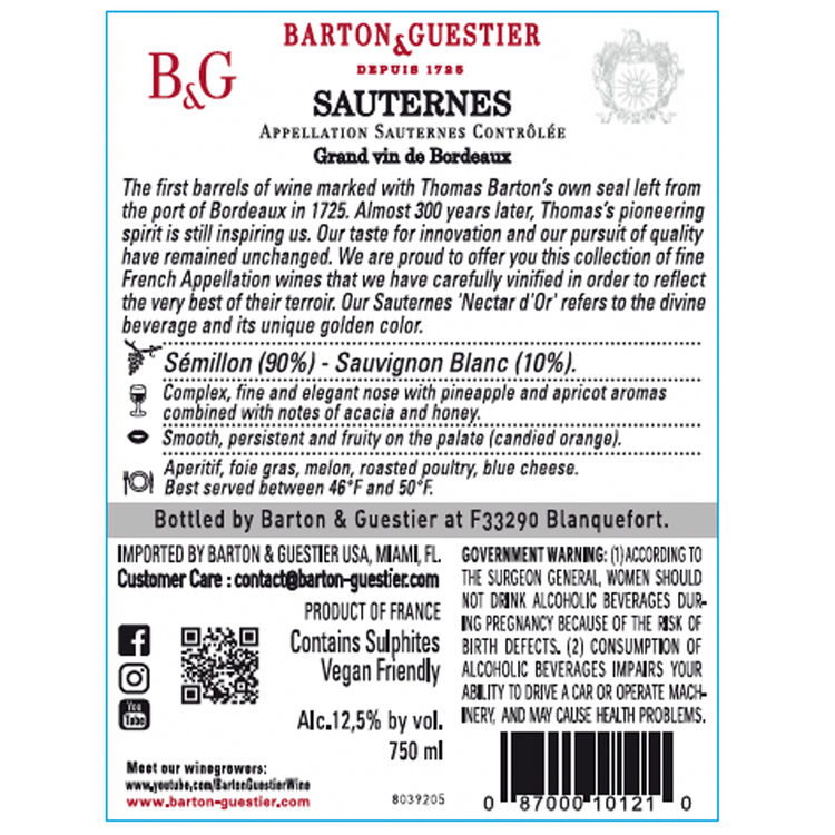 Barton & Guestier Sauternes Nectar D'Or 2022 - 750ML