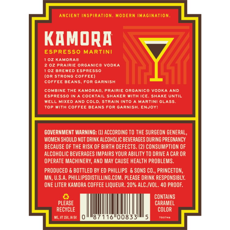 Kamora Coffee Liqueur 40 - 1.0L - Back Label