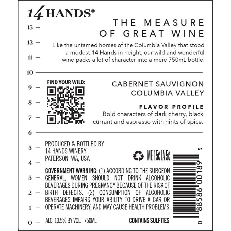 14 Hands Cabernet Sauvignon Washington - 750ML - Back Label