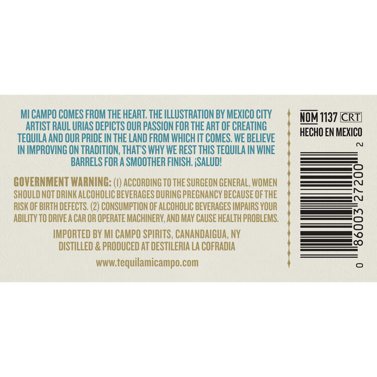 Mi Campo Tequila Reposado 80 - 1.0L - Back Label