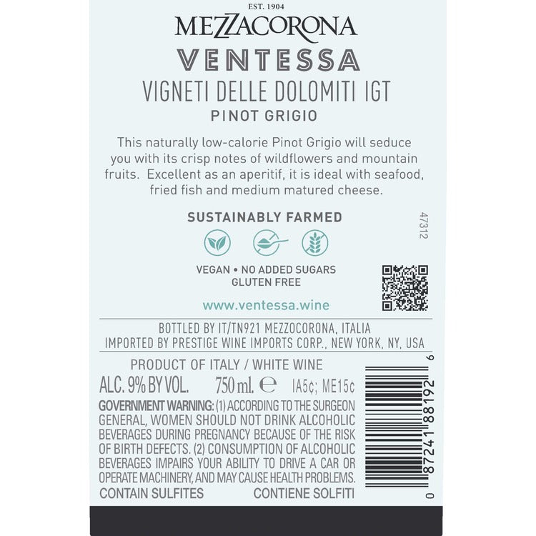Ventessa Pinot Grigio Vigneti Delle Dolomiti 2022 - 750ML