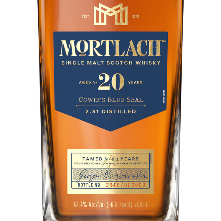 Mortlach Single Malt Scotch Cowie's Blue Seal 20 Yr 86.8 - 750ML - Front Label