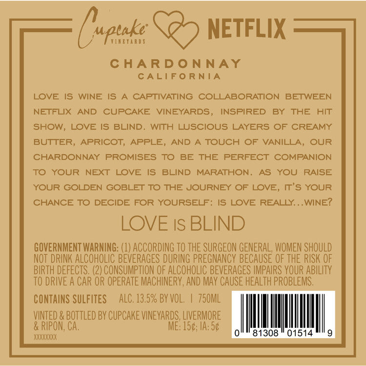 Cupcake Vineyards Chardonnay Netflix Love Is Wine California - 750ML
