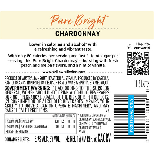 Yellow Tail Chardonnay Pure Bright South Australia - 1.5L - Back Label