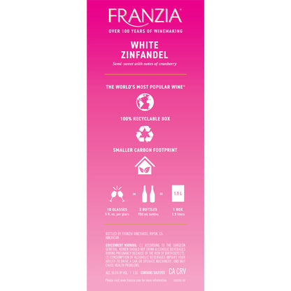 Franzia White Zinfandel International - 1.5L - Back Label