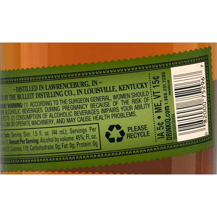 Bulleit Straight Rye Whiskey 95 Small Batch 90 - 750ML - Back Label