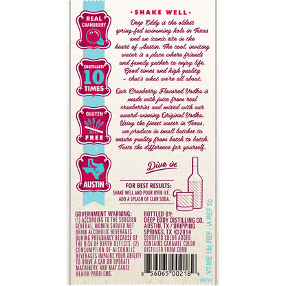 Deep Eddy Cranberry Flavored Vodka 70 - 1.75L - Back Label